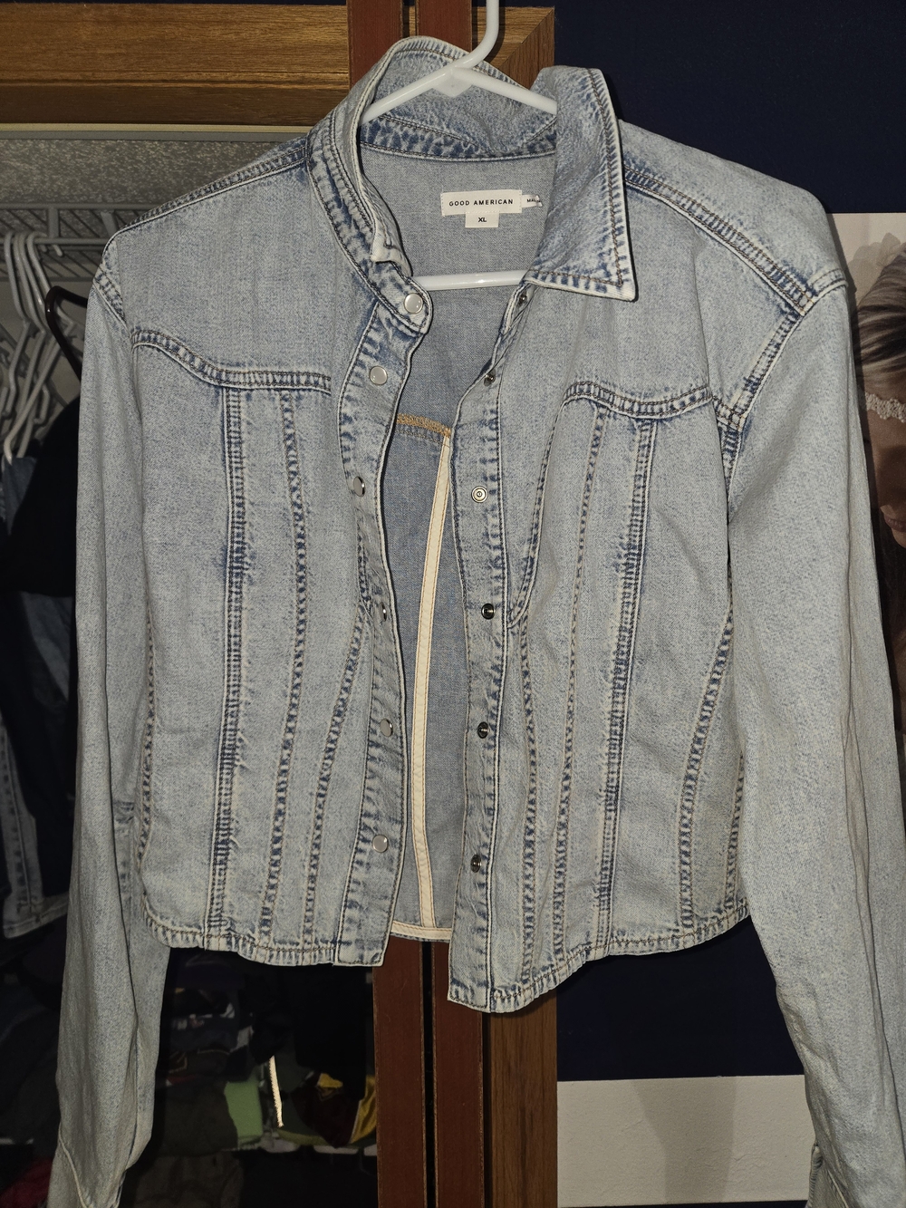 Good American Light Blue Denim Jean Jacket. Photoshoot Sample Shirt